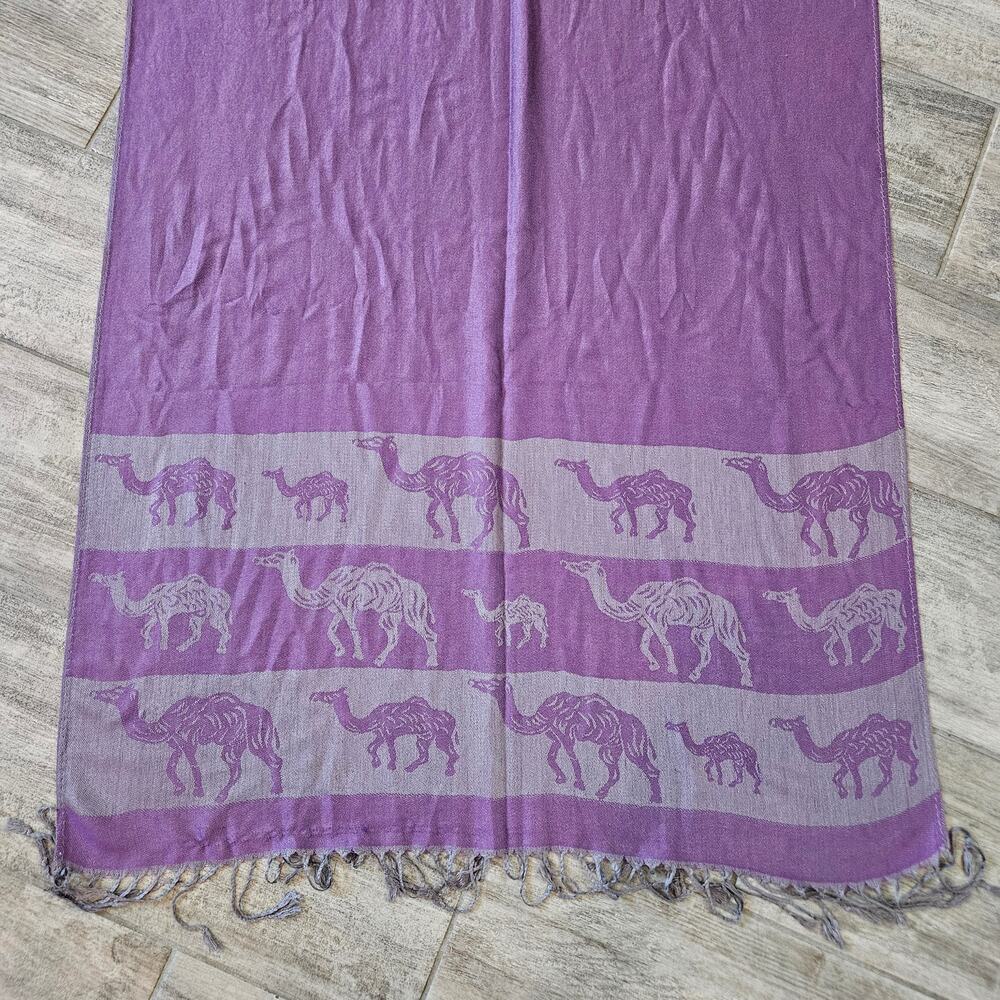 Golden Sky 100% Cashmere Scarf Purple Grey Camel Print Shawl Wrap Winter Fall - Picture 6 of 10